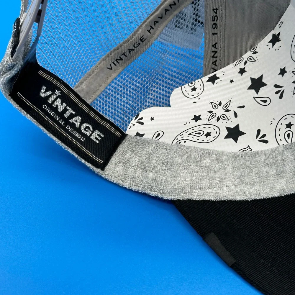Vintage Havana Womens OS Trucker Hat Black Silver Glitter Star Checkered Glam